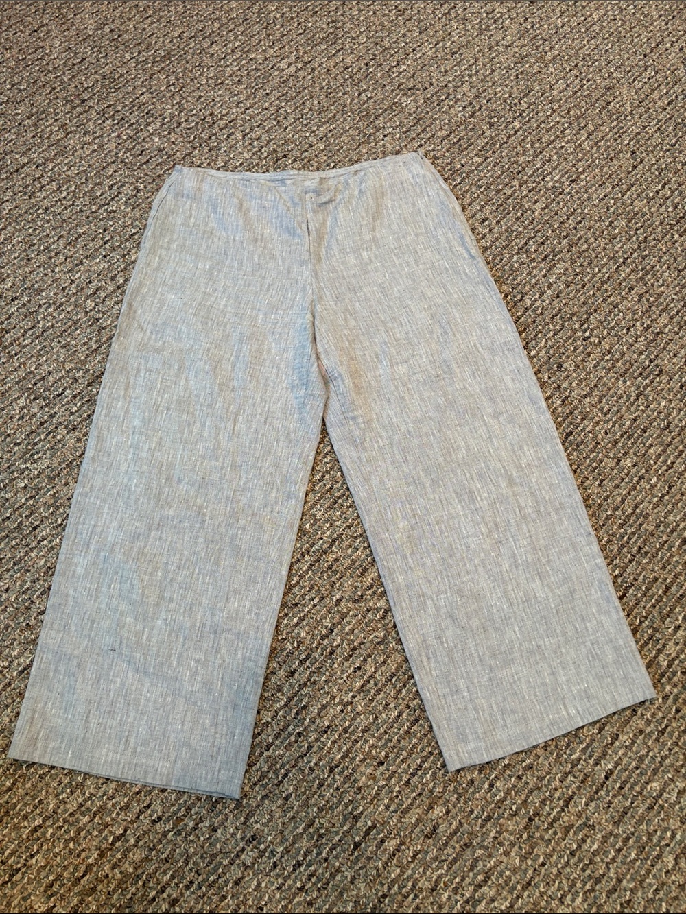 Eileen Fisher Light Gray Irish Linen Wide-Leg Cropped Pants